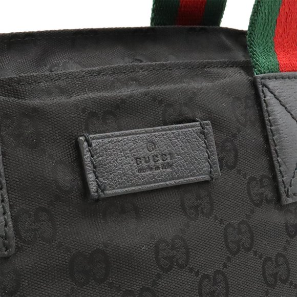GUCCI GG Nylon Sherry Line Tote Bag Shoulder Canvas Leather Black Green Red 1... - Picture 9 of 9